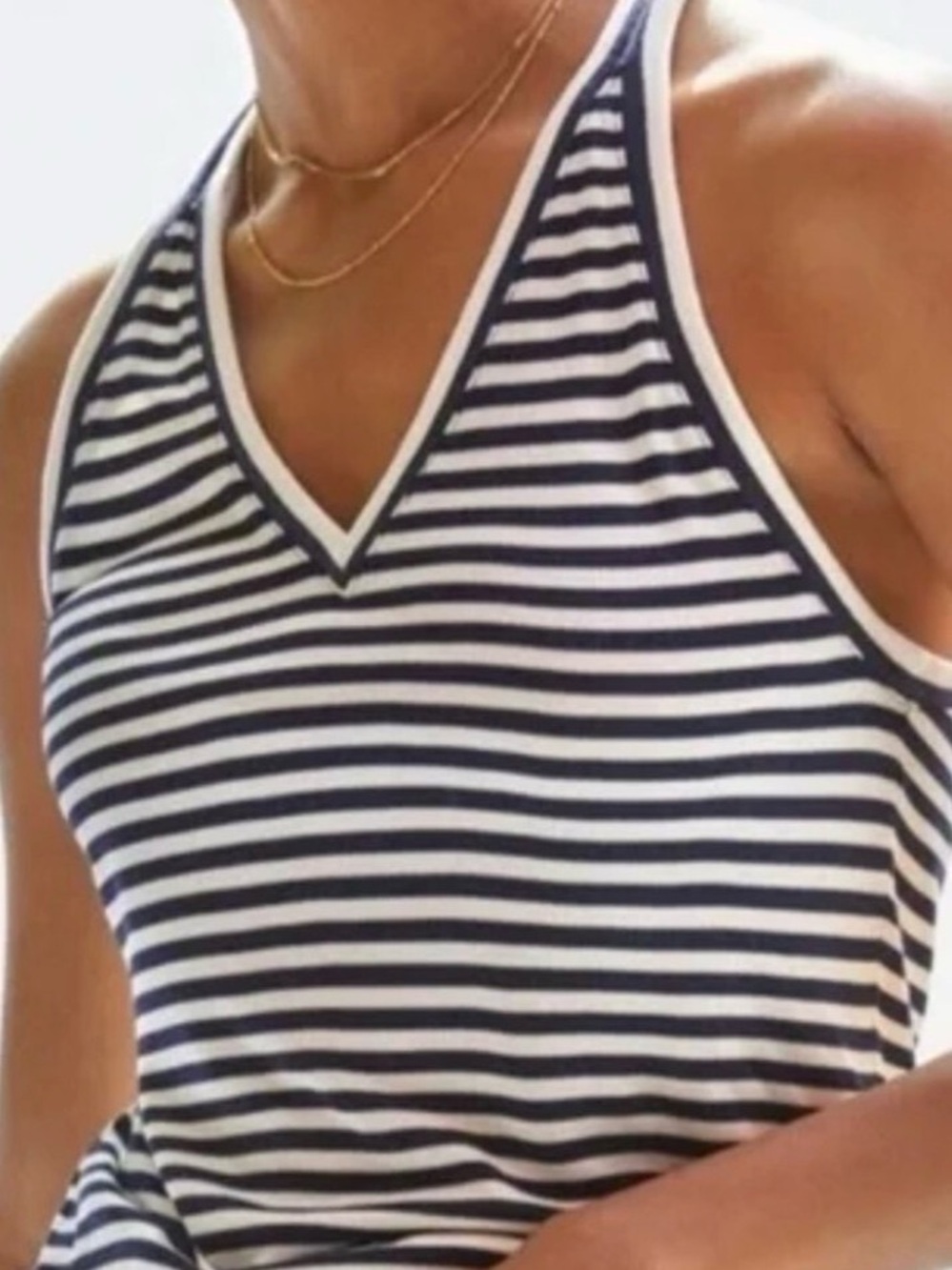 Anthropologie Maeve Navy and White Striped Halter Tank